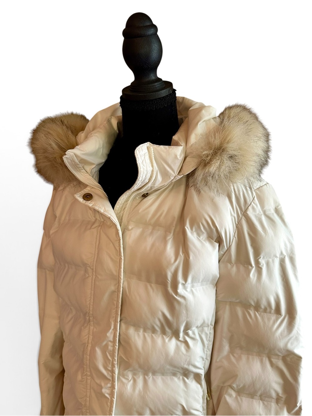 GAP Tan/Cream Puffer Jacket with Faux Fur Hood